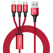 Кабель USB 2.0 A (m) - micro USB 2.0 B (m)+2xLightning (m) 1.2м Baseus Rapid 3-in-1 - Красный (CAMLL-SU09)