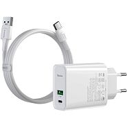 Сетевое зарядное устройство быстрое PD 3.0+QC 4+ USB+USB Type-C Baseus Speed PPS Quick Charger 30W VOOC - Белое (TZCCFS-H02)