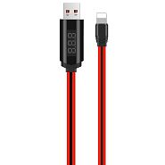 Кабель USB 2.0 A (m) - Lightning (m) 1.2м Hoco U29 LED Displayed Timing - Красный