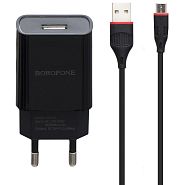 Сетевое зарядное устройство с кабелем micro USB Borofone BA20A Sharp - Черное