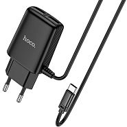 Сетевое зарядное устройство 2xUSB с кабелем USB Type-C Hoco C82A Real - Черное