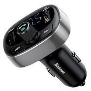 Автомобильное зарядное устройство с FM-трансмиттером 2xUSB Baseus T typed Bluetooth MP3 - Серебристое (CCALL-TM0A)
