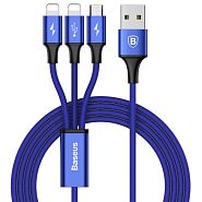 Кабель USB 2.0 A (m) - micro USB 2.0 B (m)+2xLightning (m) 1.2м Baseus Rapid 3-in-1 - Темно-синий (CAMLL-SU13)