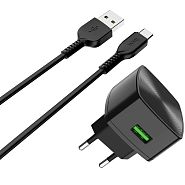 Сетевое зарядное устройство быстрое QC 3.0 с кабелем USB Type-C Hoco C70A Cutting-Edge - Черное