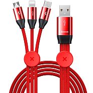 Кабель USB 2.0 A (m) - micro USB 2.0 B (m)+Lightning (m)+Type-C (m) 1м Baseus Car Co-sharing 3-in-1 - Красный (CAMLT-FX09)