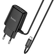 Сетевое зарядное устройство 2xUSB с кабелем micro USB Hoco C82A Real - Черное