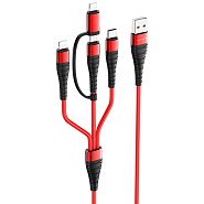 Кабель USB 2.0 A (m) - micro USB 2.0 B (m)+2xLightning (m)+USB Type-C (m) 1м Borofone BX32 Munificent 4-in-1 - Красный