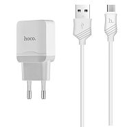 Сетевое зарядное устройство с кабелем micro USB Hoco C22A Little - Белое
