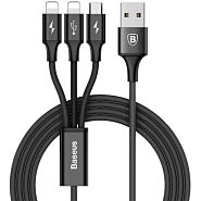 Кабель USB 2.0 A (m) - micro USB 2.0 B (m)+2xLightning (m) 1.2м Baseus Rapid 3-in-1 - Черный (CAMLL-SU01)