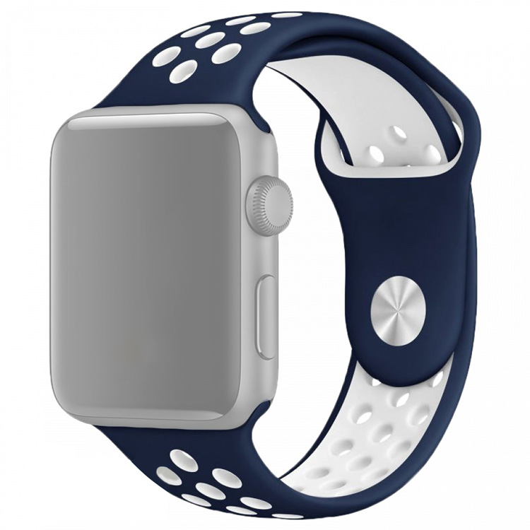 Ремешок для Apple Watch 1-6/SE 42/44/45/49 мм силиконовый InnoZone Vent - Темно-синий/Белый (APWTSIH42-20)