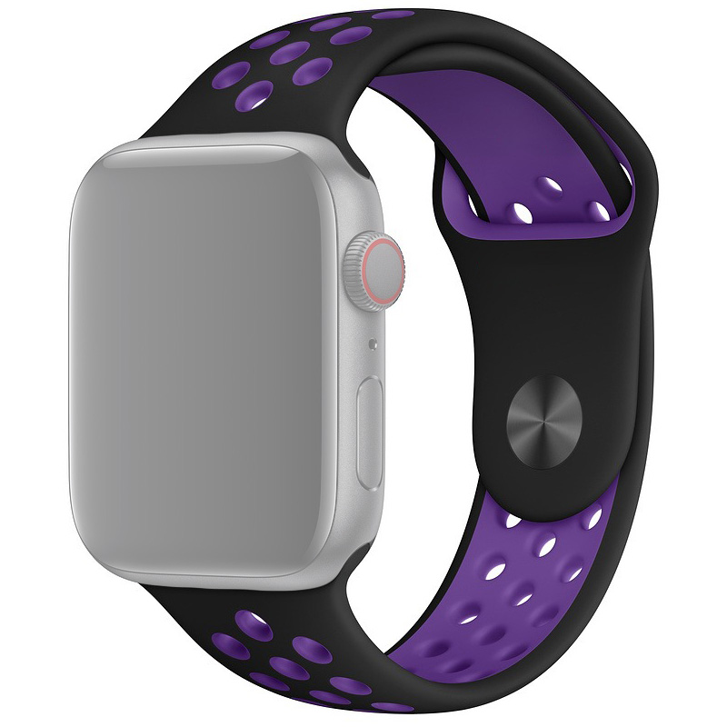 Ремешок для Apple Watch 1-6/SE 38/40/41 мм силиконовый InnoZone Vent - Черный/Фиолетовый (APWTSIH38-06)